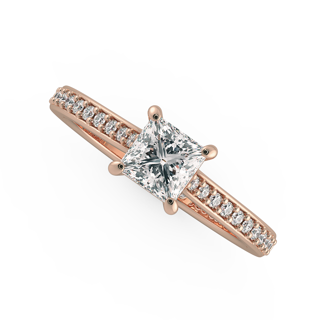 Princess Shoulder Diamond  Engagement Rings
